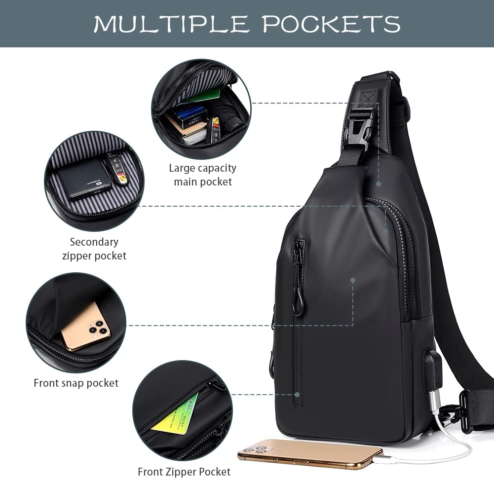 Small Crossbody Sling Backpack Casual Chest Daypack with USB Charger Port Waterproof Outdoor Chest Sling Bag Shoulder Chest Bag Daypack for Women & Men Perfect — image 4