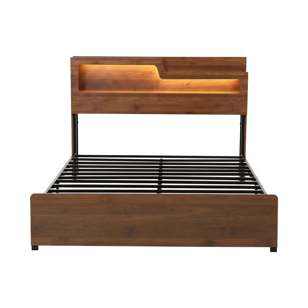 Artiss Double Bed Frame Metal with Charging Station LED Light Storage Shelf — image 2