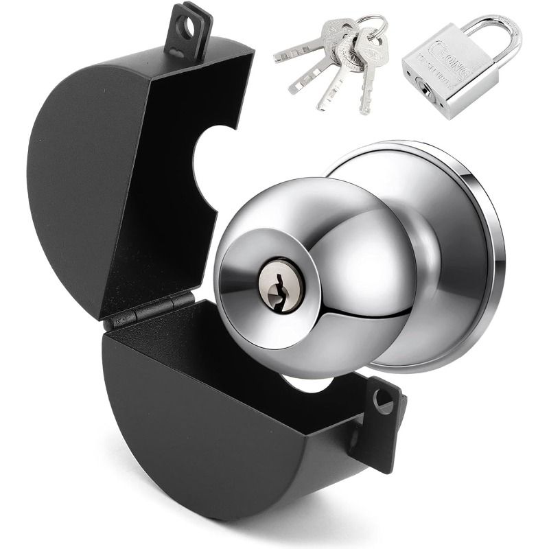 Child Proof Door Knob Covers with Padlock | Prevents Turning of Doorknob and Access to Keyhole, Suitable for Faucets/Valves, Color:B