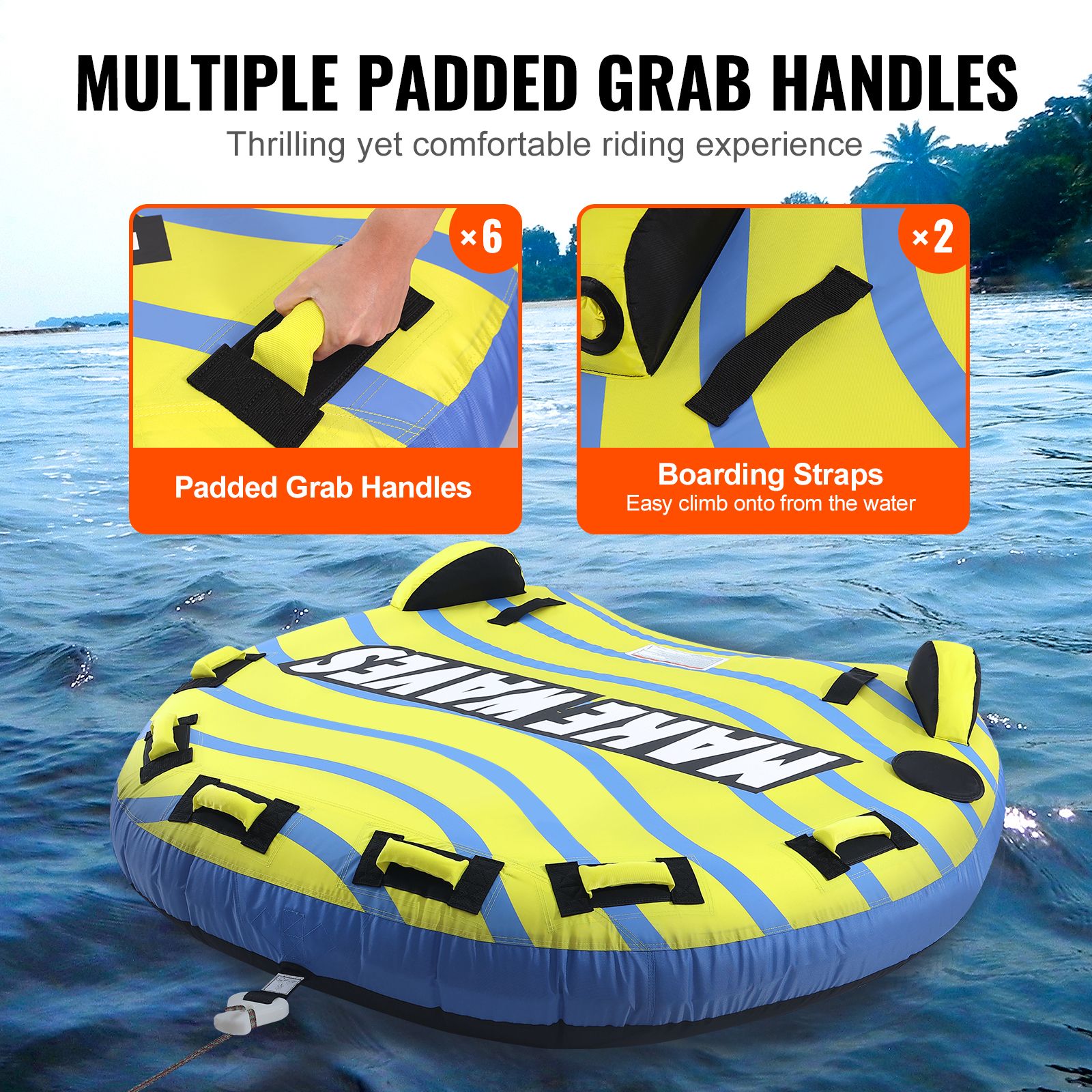 Towable Tube for Boating, 1-3 Riders Inflatable Towable Tube with Bumper Fins, 510 lbs Water Sport Towable Tubes for Boats to Pull, Full Nylon Cover, EVA Grab โ image 5
