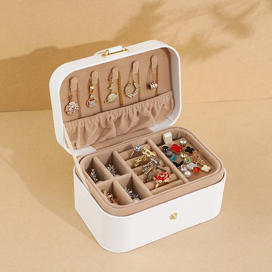 Travel Jewelry Case - 2 Layers with Velvet & Detachable Compartments - For Necklaces, Earrings & Bracelets - White โ image 4