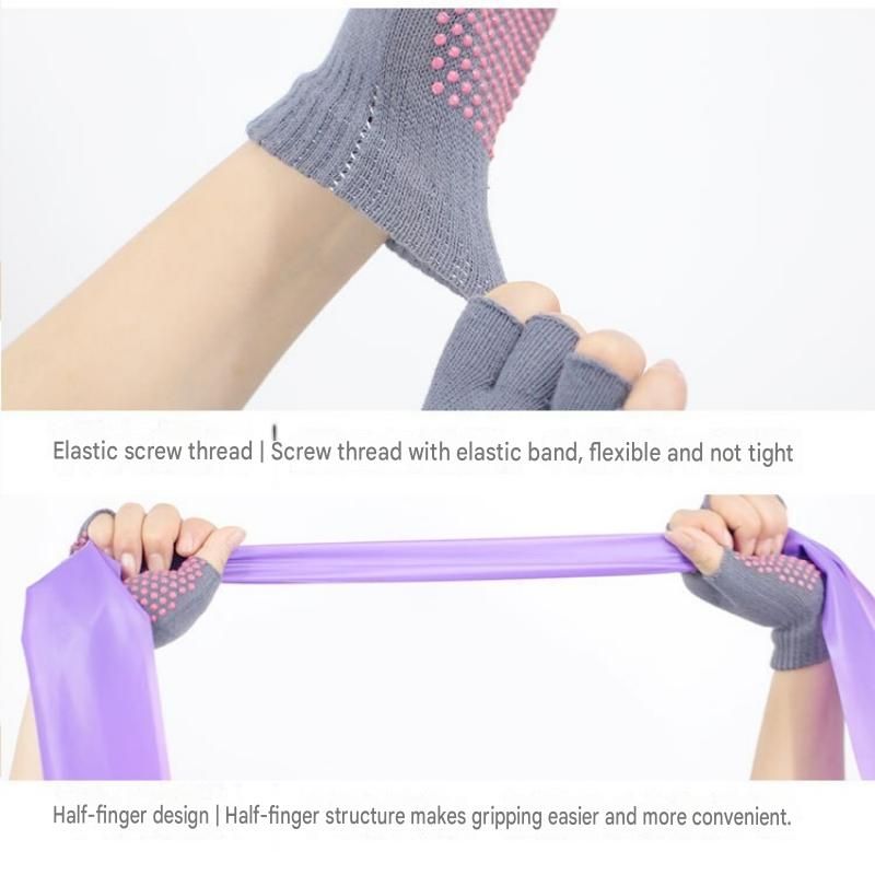 Black Half Finger Yoga Gloves - Acrylic Knit with Non-Slip Silicone Dots, Breathable & Stretchy for Pilates, Gym, and Fitness Training — image 6