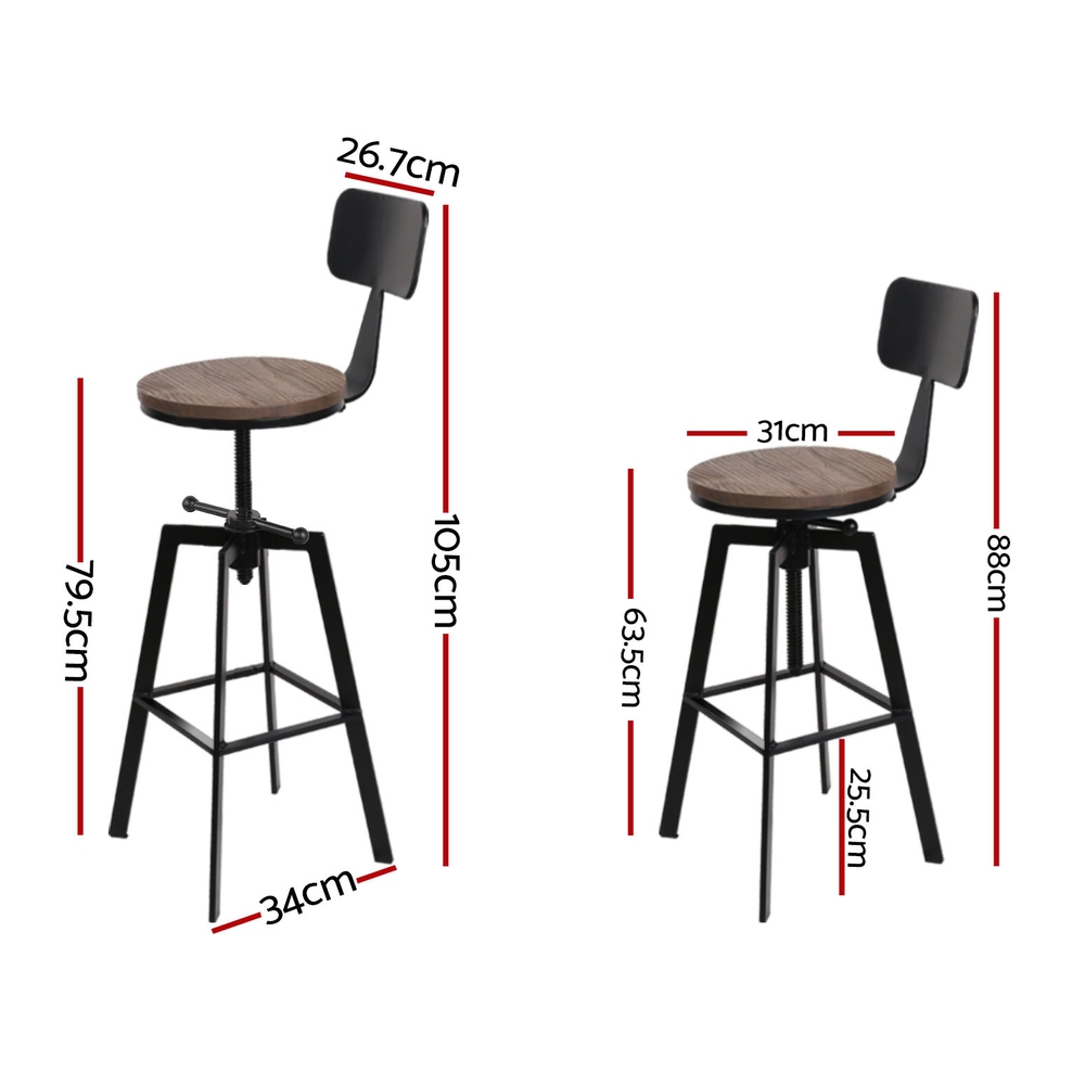 Artiss 4x Bar Stools Kitchen Dining Chairs Adjustable Wood Stool w/Backrest — image 2