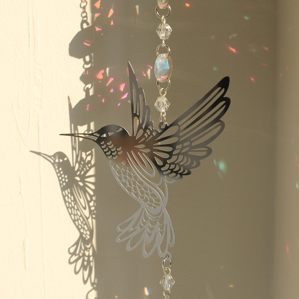 (Style A)2 PCS Hummingbird Metal Suncatcher with Crystal Accents - for Window or Wall Indoor Hanging Ornament — image 2