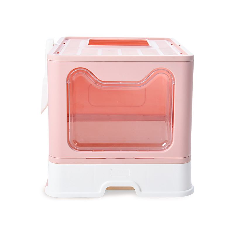 Foldable Cat Litter Box with Pull-Out Tray -Easy Cleaning and Anti-Splash Design Pink 51*41*38cm โ image 5