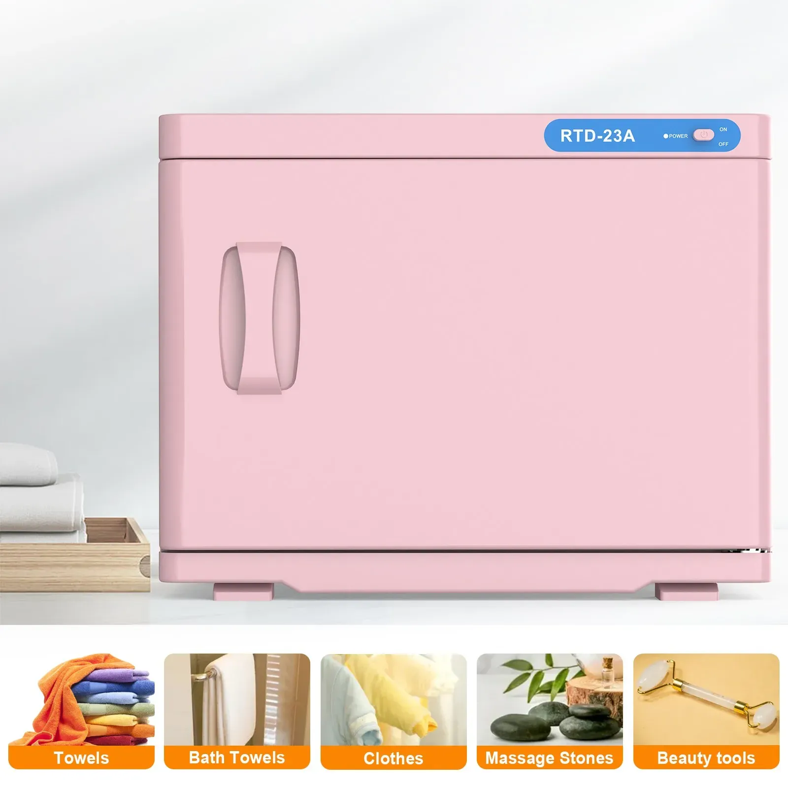 Pink 23L Hot Towel Warmer Cabinet with UV Sterilizer for Salon and Home Use — image 3
