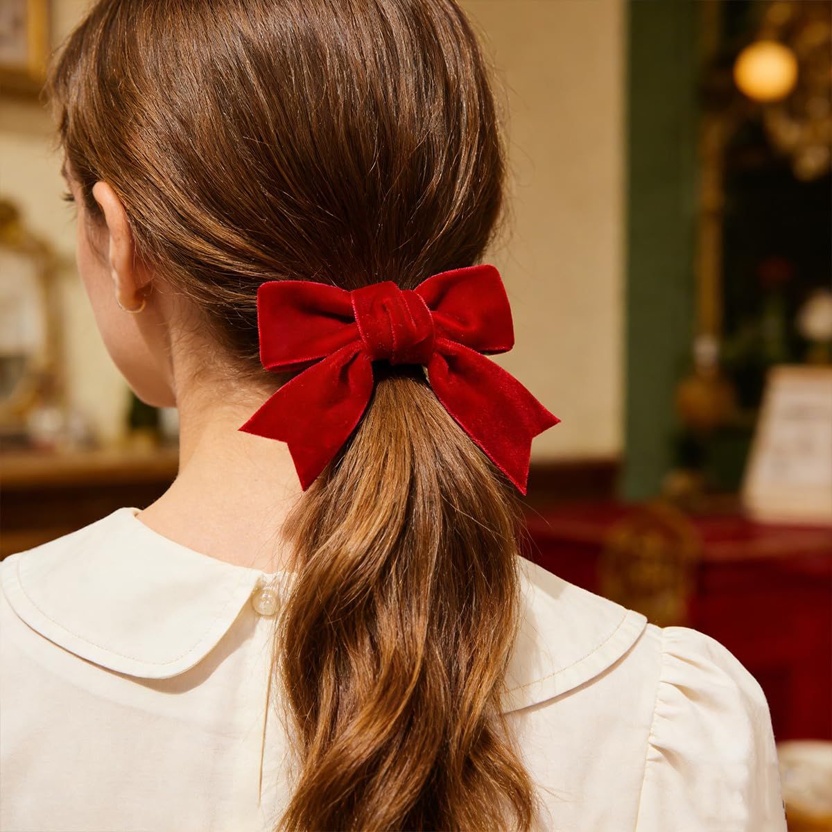 Ordeonrus 8 Pcs Velvet Bows Hair Clip Velvet Hair Bows Hair Ribbon Clips Solid Color Alligator Hairpins for Women Girls Fall Winter Holiday Party Dress Decor — image 6