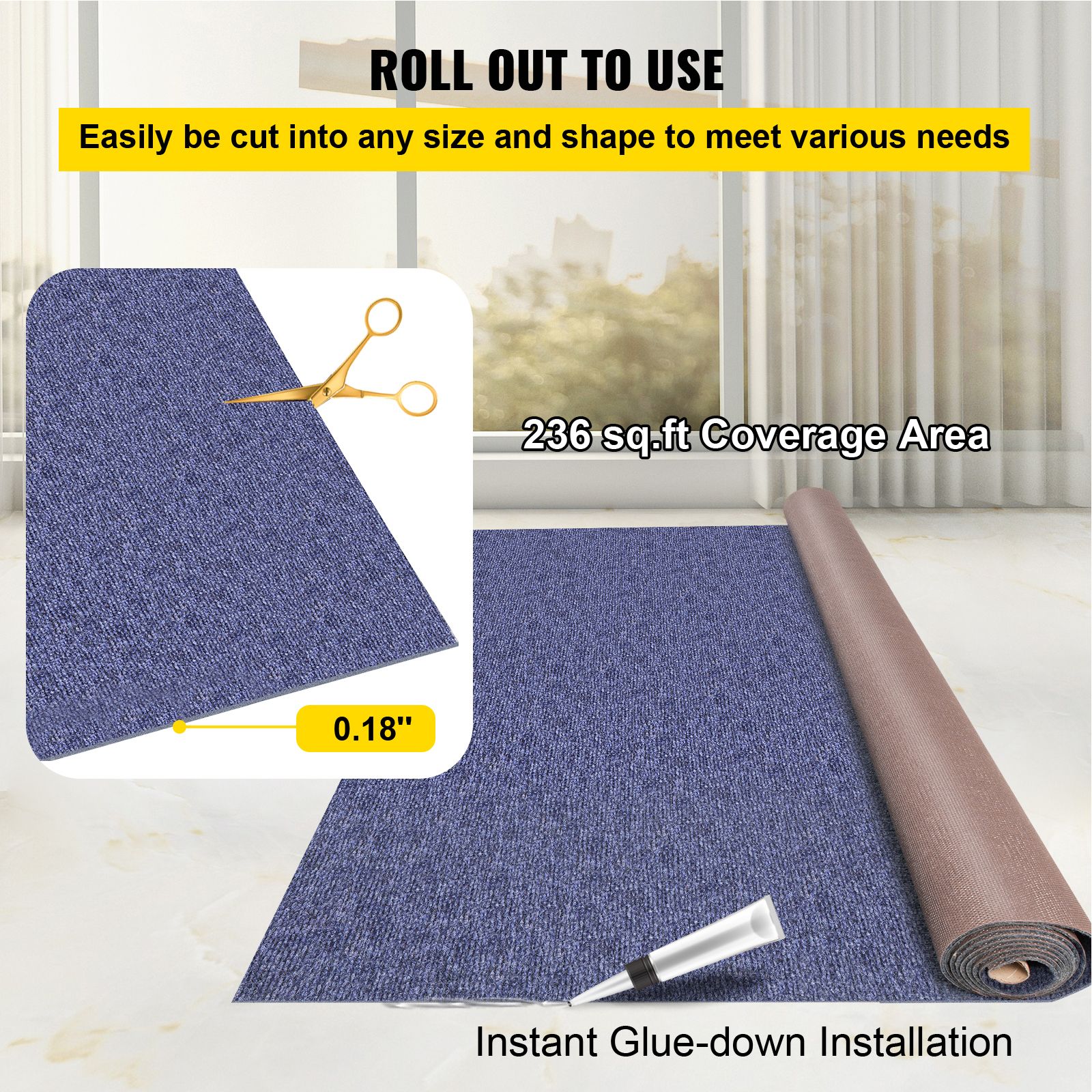 Deep Blue Marine Carpet 6 ft x 39.3 ft, Boat Carpet Rugs, Indoor Outdoor Rugs for Patio Deck Non-Slide TPR Water-Proof Back Outdoor Marine Carpeting Outdoor — image 5