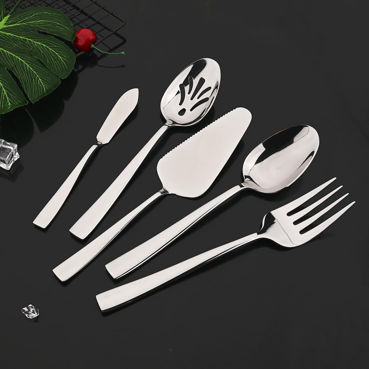 5-Piece Glossy Handle Silverware Hostess Set Stainless Steel Flatware Serving Set for Buffet Party Home Restaurant Mirror Polished Dishwasher Safe — image 2