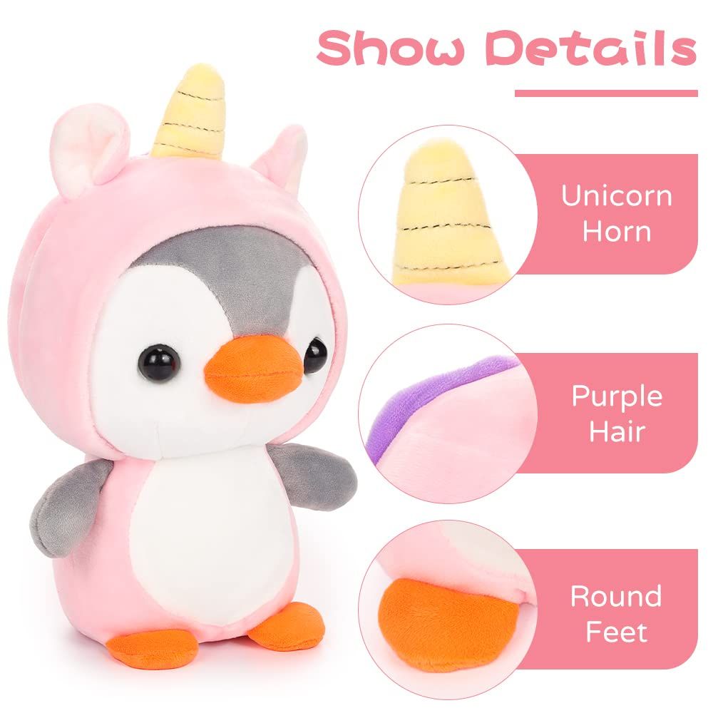 Penguin Plush in Pink Unicorn Costume, Soft Plushies Stuffed Animal Toy Gift for Kids and Lovers for children, girls, boys โ image 2