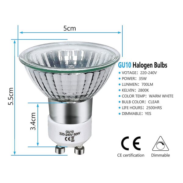 8-pack GU10 halogen bulbs 35W 220V warm white 2800K โ image 4