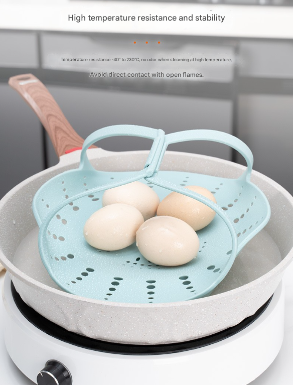 Large Pink Flexible Silicone Steamer Basket with Heat-Resistant Handles - Food-Grade Vegetable Steamer Insert for Pots & Pans — image 4