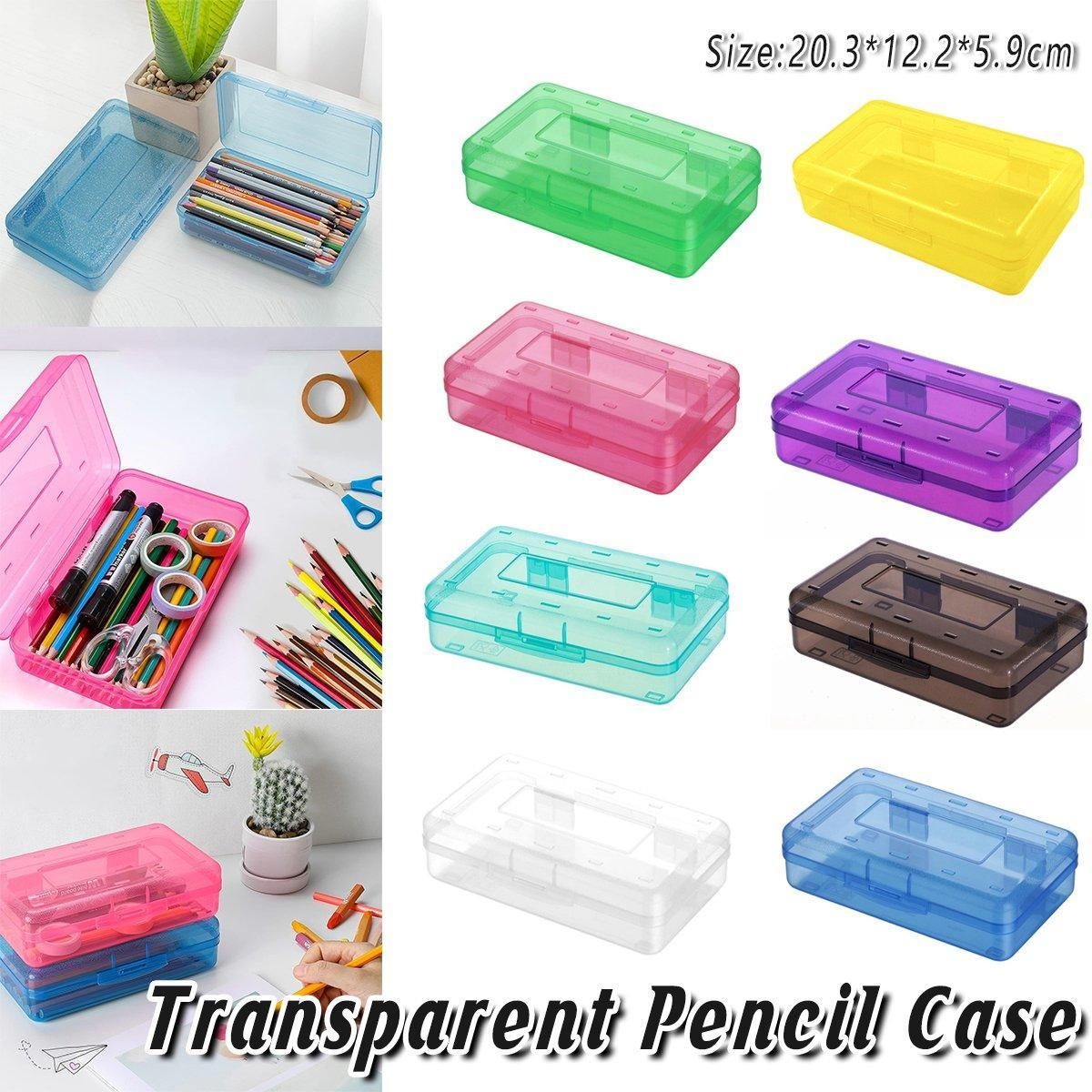 Large Capacity Transparent Plastic Pencil Case Multifunctional Student Art Box - Red — image 2