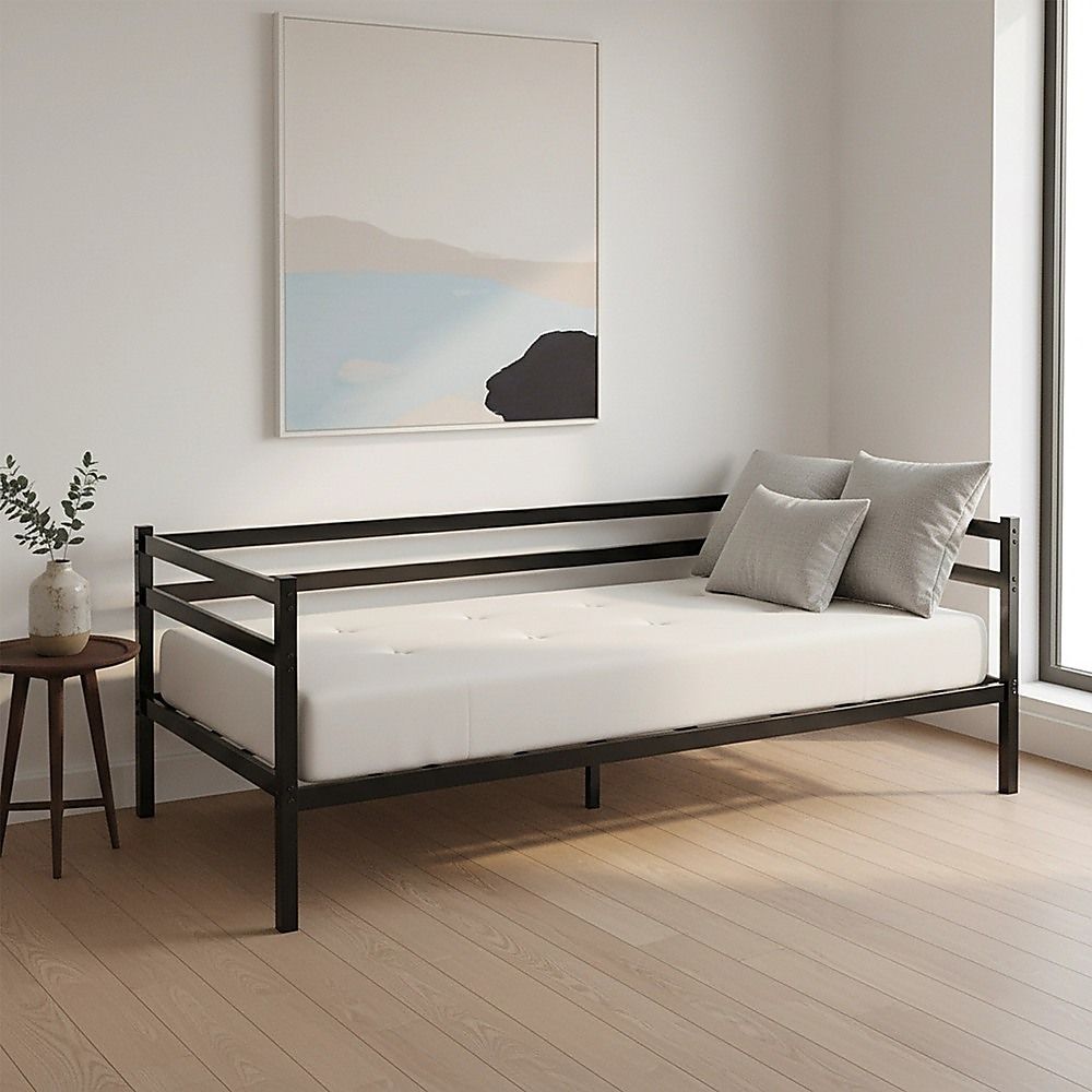Single Daybed Metal Frame Sofa Premium Black Day Bed Steel Support β image 4