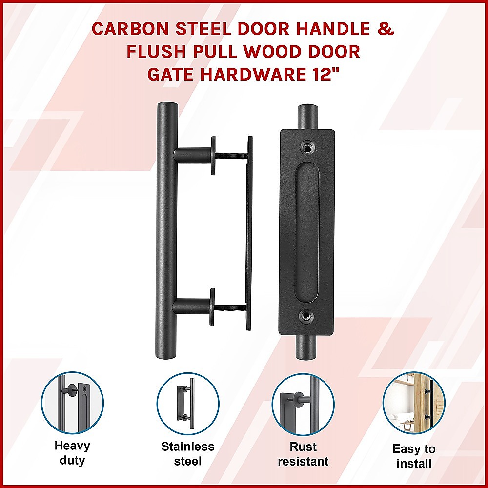 Carbon Steel Door Handle & Flush Pull Wood Door Gate Hardware 12" โ image 3