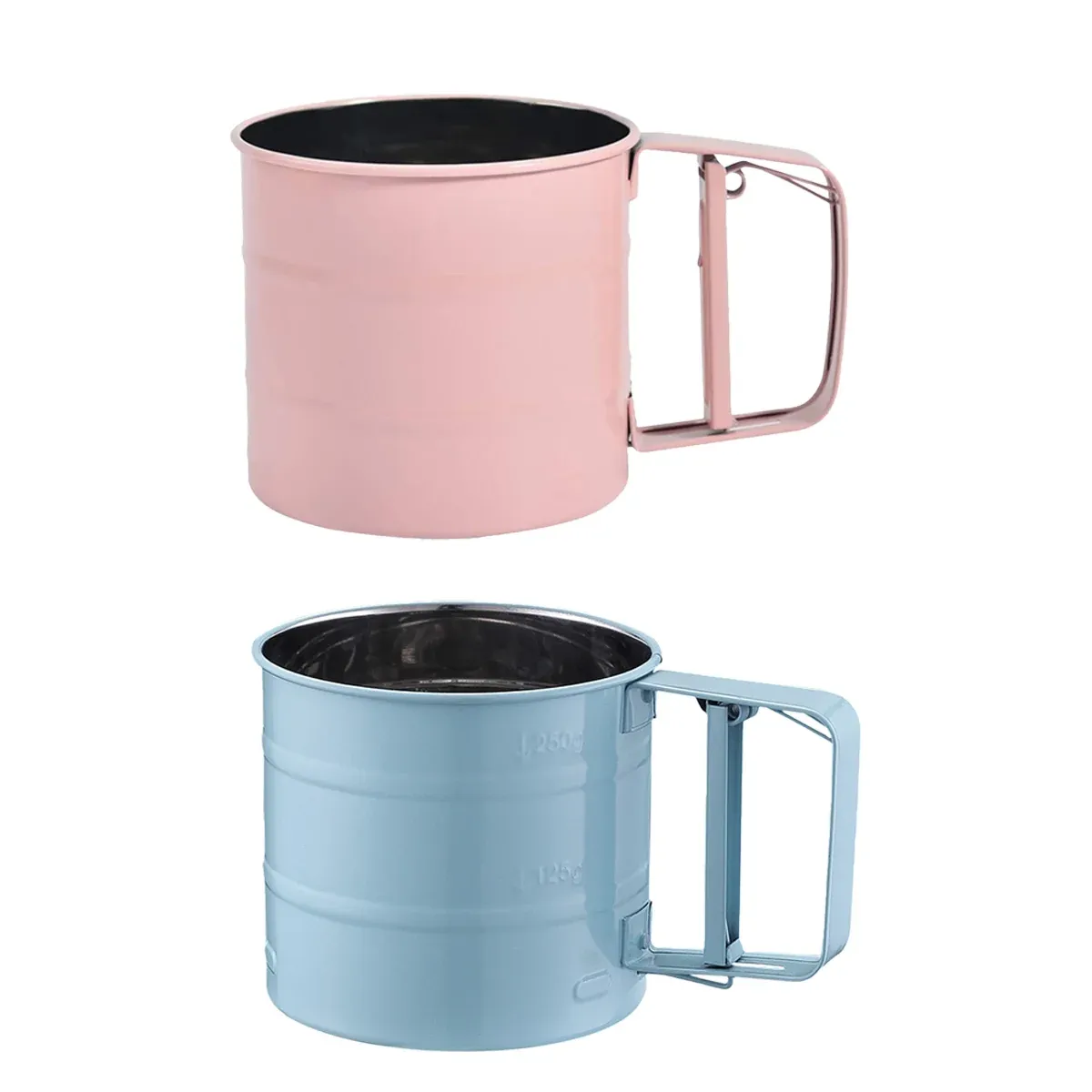 Hand Squeeze Mechanical Flour Sifter Stainless Steel One Hand Baking Sieve - Pink โ image 3