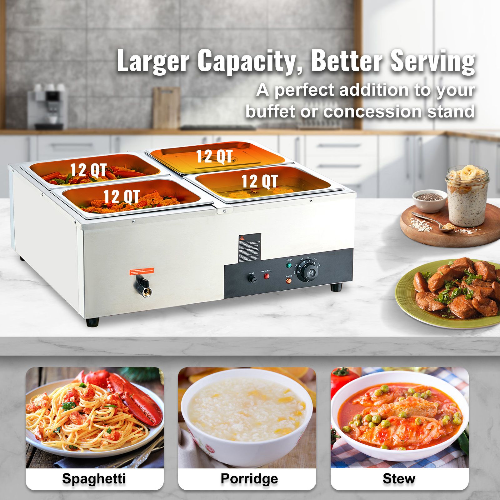 Commercial Electric Food Warmer Countertop Buffet 4*12 Qt Pan Bain Marie โ image 2