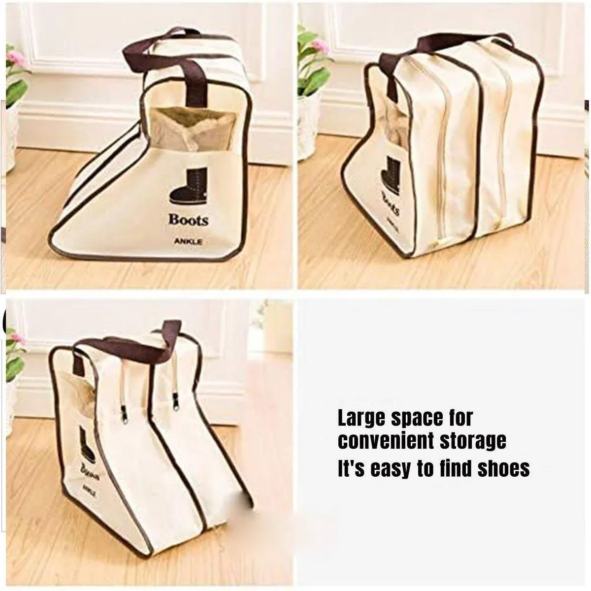 4PCS Beige Travel Shoe Bag Home Boot Storage Visual Dustproof Long Short Covers — image 4
