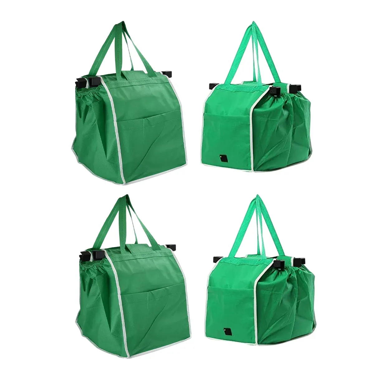 4 x Reusable Supermarket Shopping Trolley Clip-on Large Foldable Grab Handle Bag — image 2