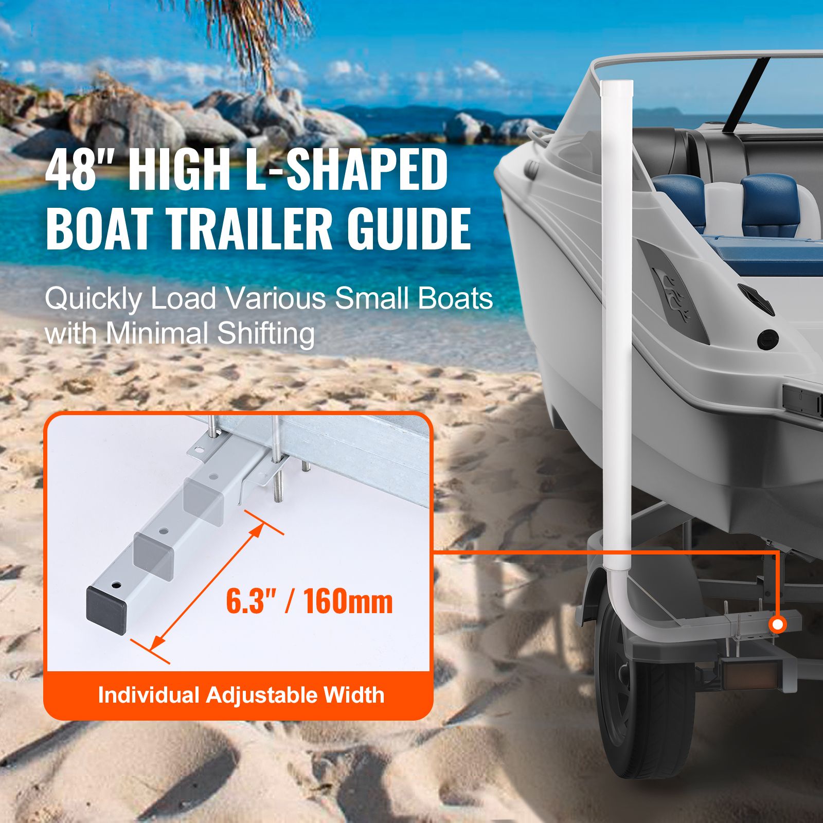 Boat Trailer Guide, 1219.2mm Adjustable Design Trailer Guide Poles, 2PCS High-Hardness Steel Trailer Guide-Ons, Trailer Guides with PVC Pipes, for Ski Boat — image 2