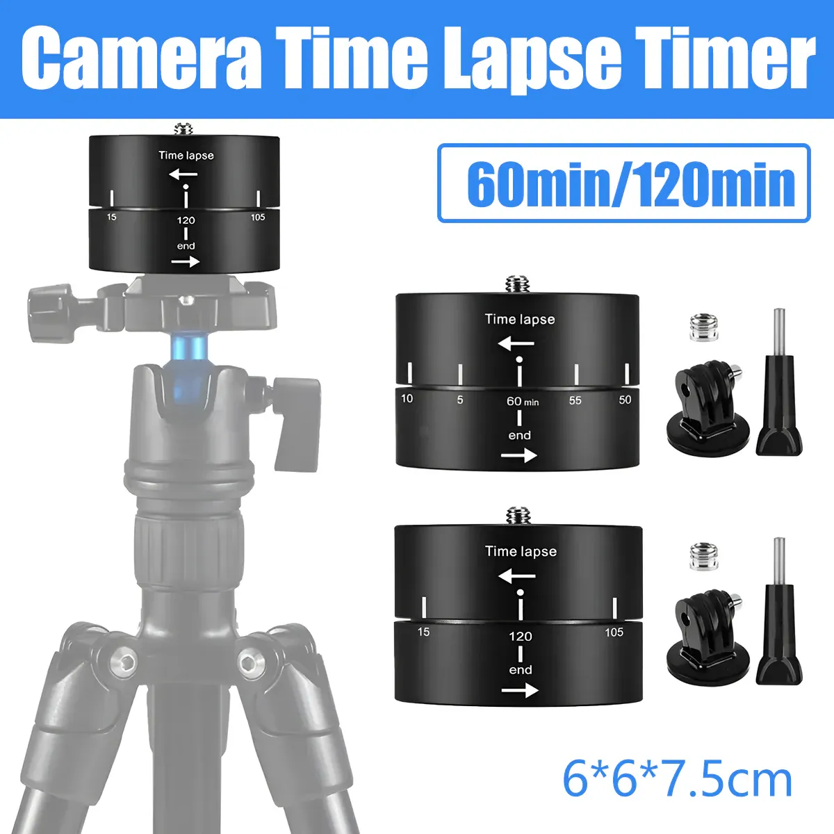 Action Camera 360° Rotating 60/120min Time Lapse Timer Tripod Head Adapter Gopro - 60min — image 2