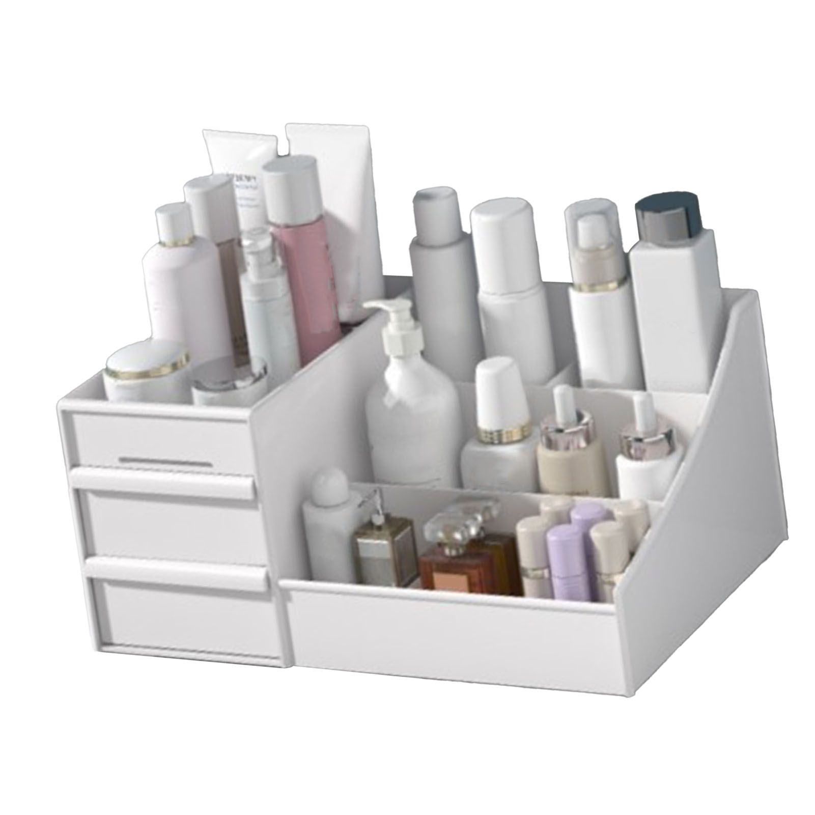 Makeup Organizer for Vanity Large Capacity Cosmetics Storage Box with Drawers for Cosmetics Lipsticks Nail Care Skincare White — image 3