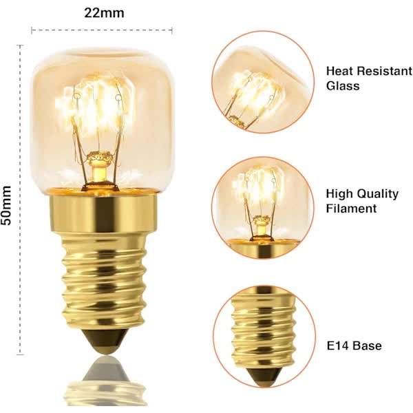 10-pack Dimmable E14 Oven Light Bulb, Edison E14 T22, Withstands up to 300 degrees, 2700K Warm White, 160LM, AC 220V — image 3