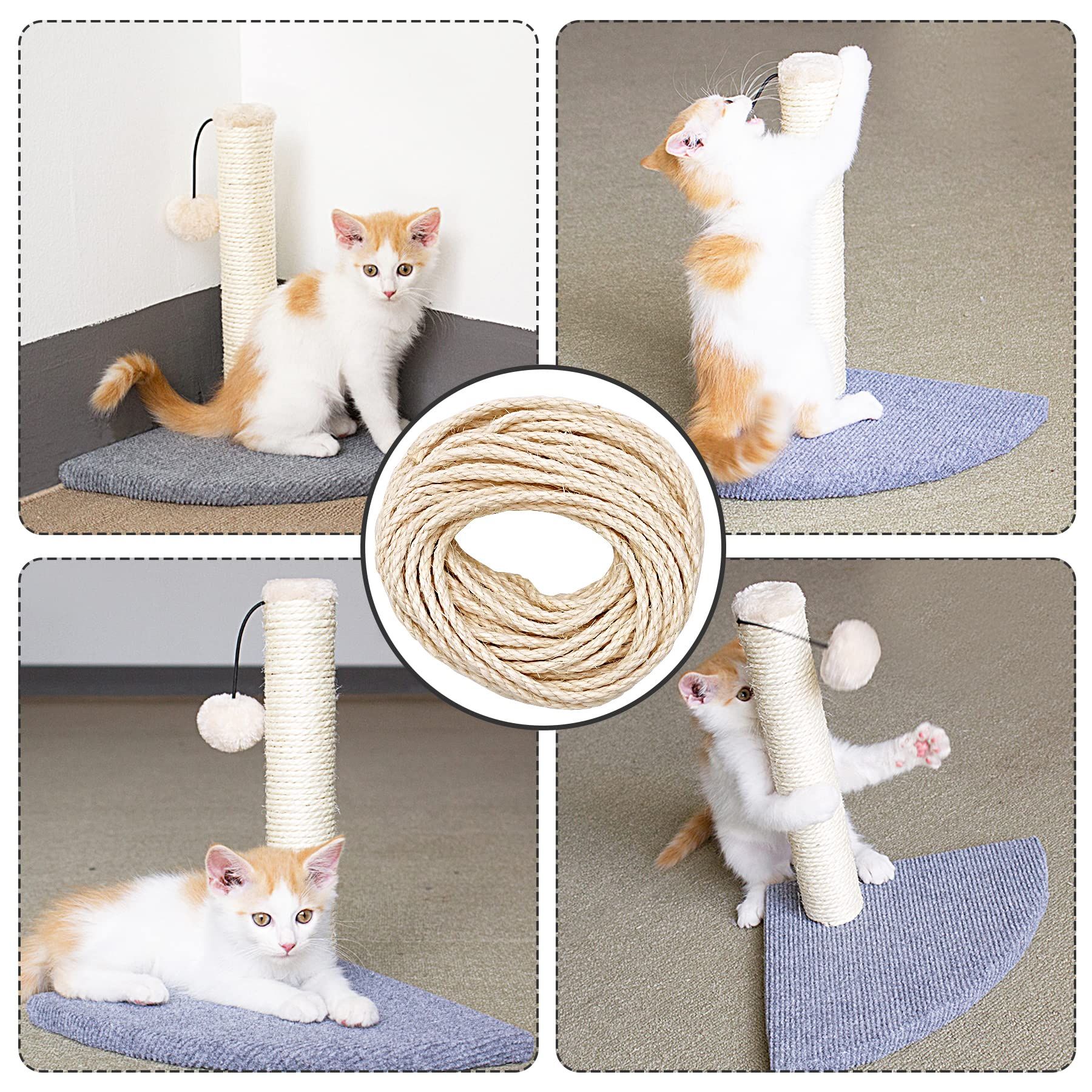 1/4 inch 6mm Cats Sisal Rope 65.6 Feet(20M) Cat Scratching Post Replacement Hemp Rope for String Kittens Shelves Furniture Toys — image 4