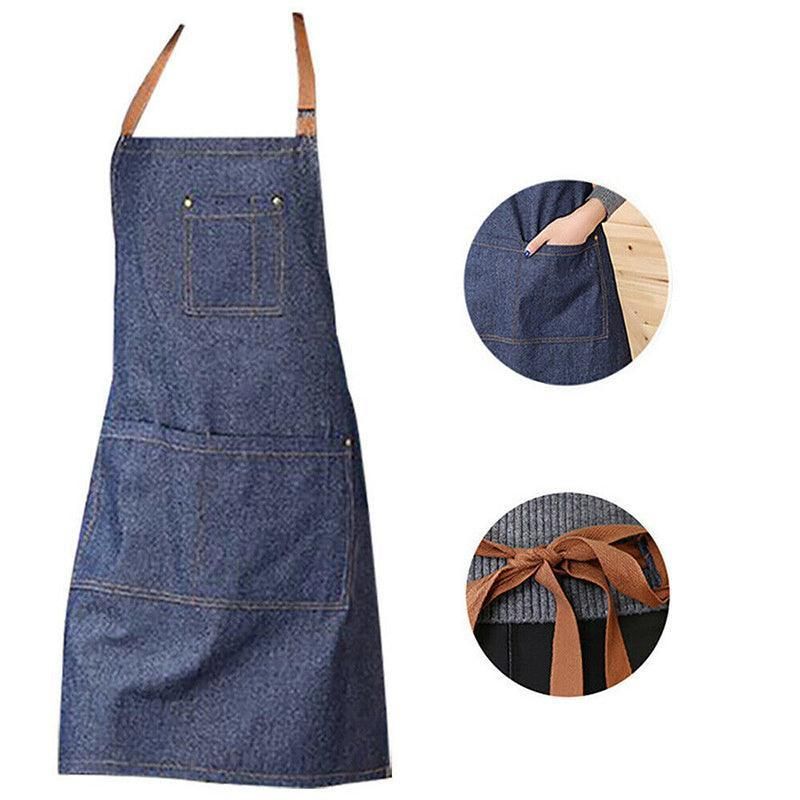 Adjustable Denim Apron Pocket Hanging Neck Cooking Kitchen Baking Bar Cafe Chefs — image 3