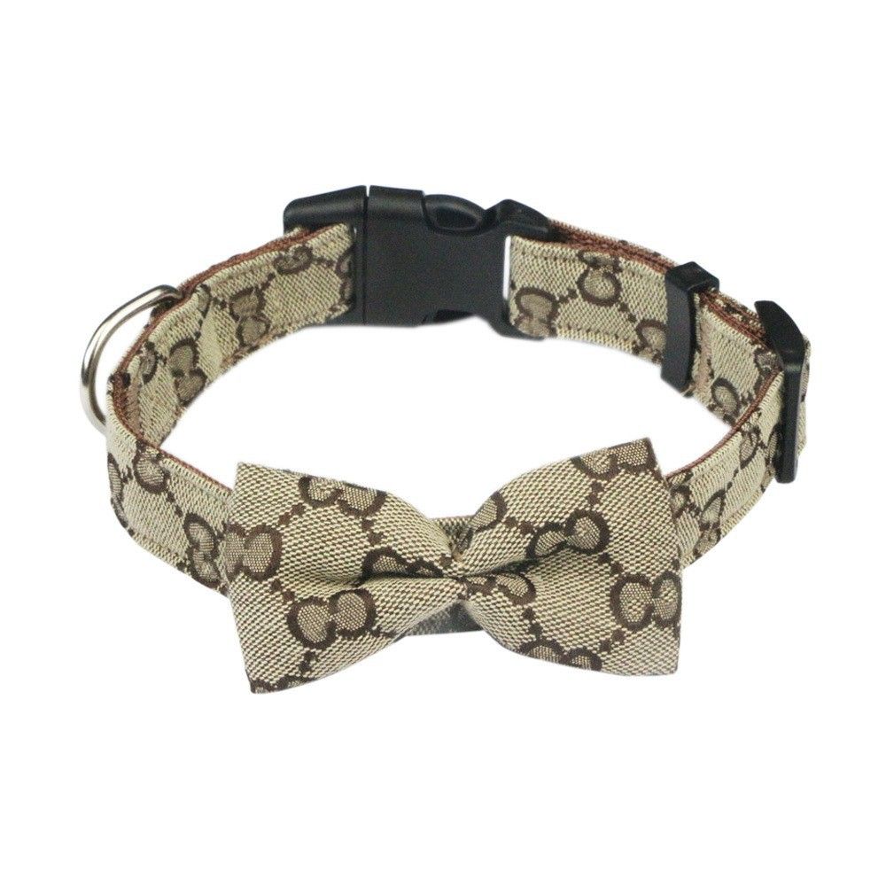 Hapi Dog Collar with Bow and Leash for Small Dogs Khaki collar + bow M (neck circumference 30~42cm)