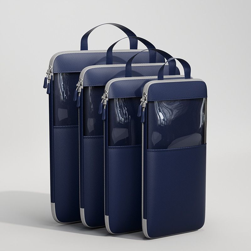 Mu Family Travel Storage Bag Portable Compressible Cube Navy blue Medium size【23*12*34】