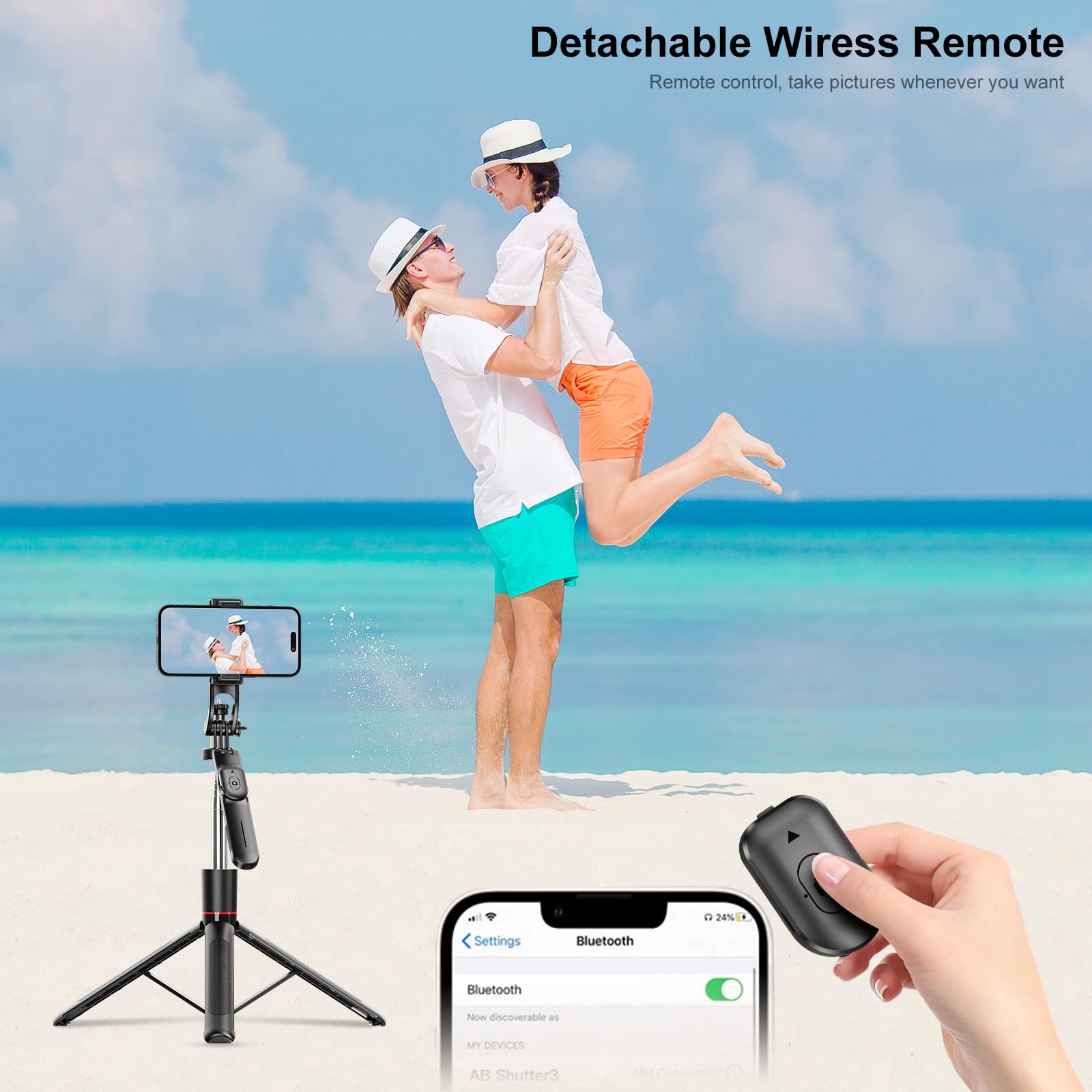 Bluetooth Selfie Stick Tripod with Remote Control and Extendable Phone Holder for Photos, Video Calls and Vlogging, 7.6 cm, Black — image 6