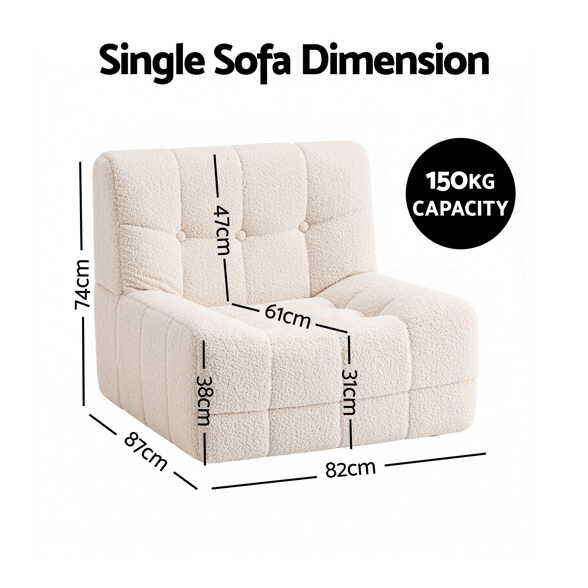 Artiss Single Small Boneless Couches for Living Room White Fabric โ image 3