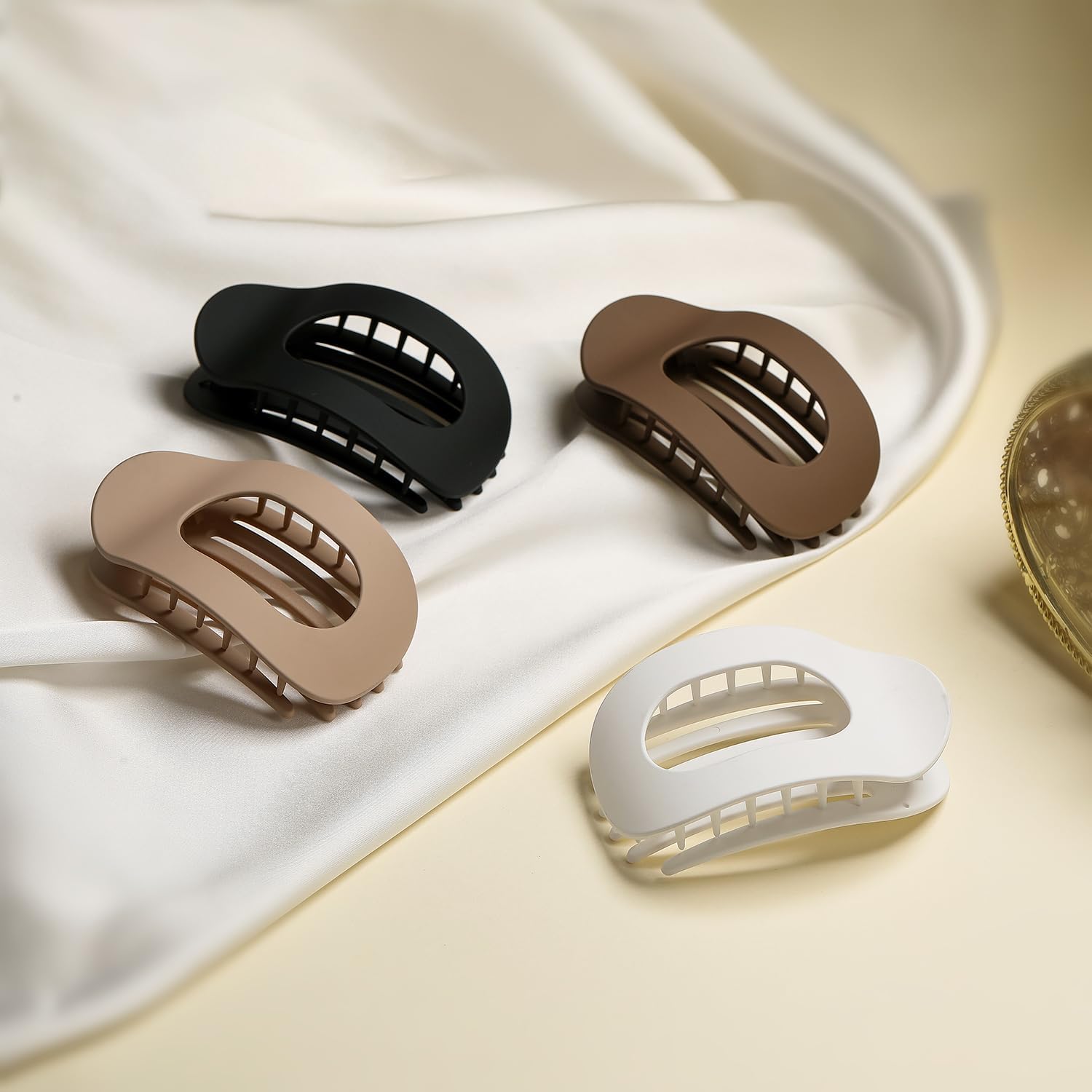 4 PCS Flat Hair Clips, Round Lay Down Claw Clips for Women Girls, French Strong Hold Hair Barrettes for Thick Thin Hair, Comfortable Curved Design - For Lying โ image 5