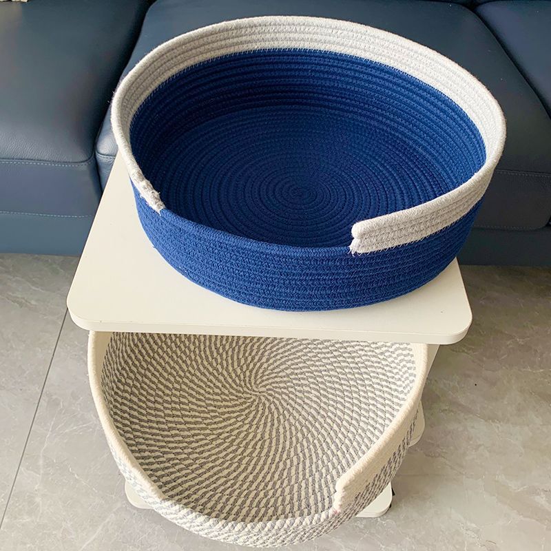 Blue and White Chic Two-Tone Woven Cotton Rope Cat Bed - Cozy Handmade Pet Nest & Storage Basket โ image 3