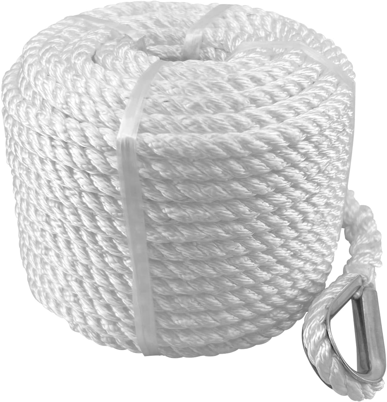Solid Braid Nylon Anchor Rope (3/8" x 100') Line Boat with Stainless Steel Thimble & Shackle — image 2
