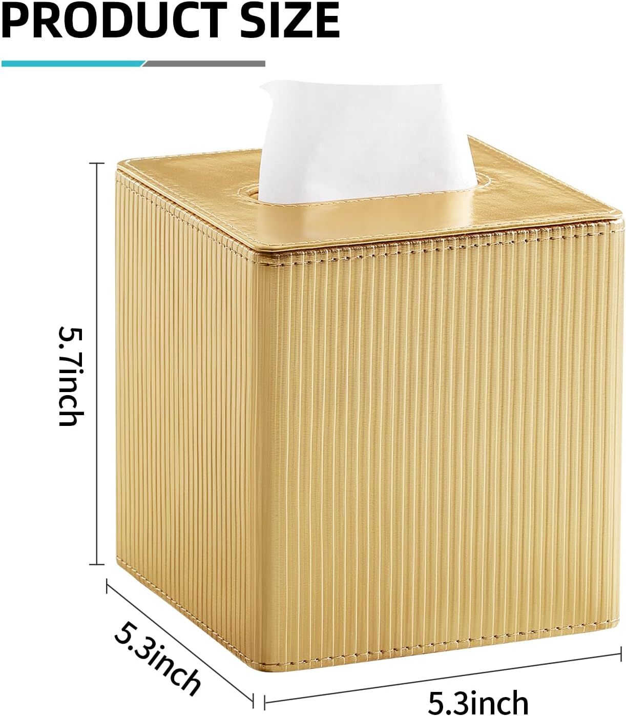 PU Leather Tissue Box Cover Square, Cube Tissue Box Holder with Magnetic Closure, Decorative Tissue Holder for Bathroom Bedroom Office (Gold, Square) โ image 5