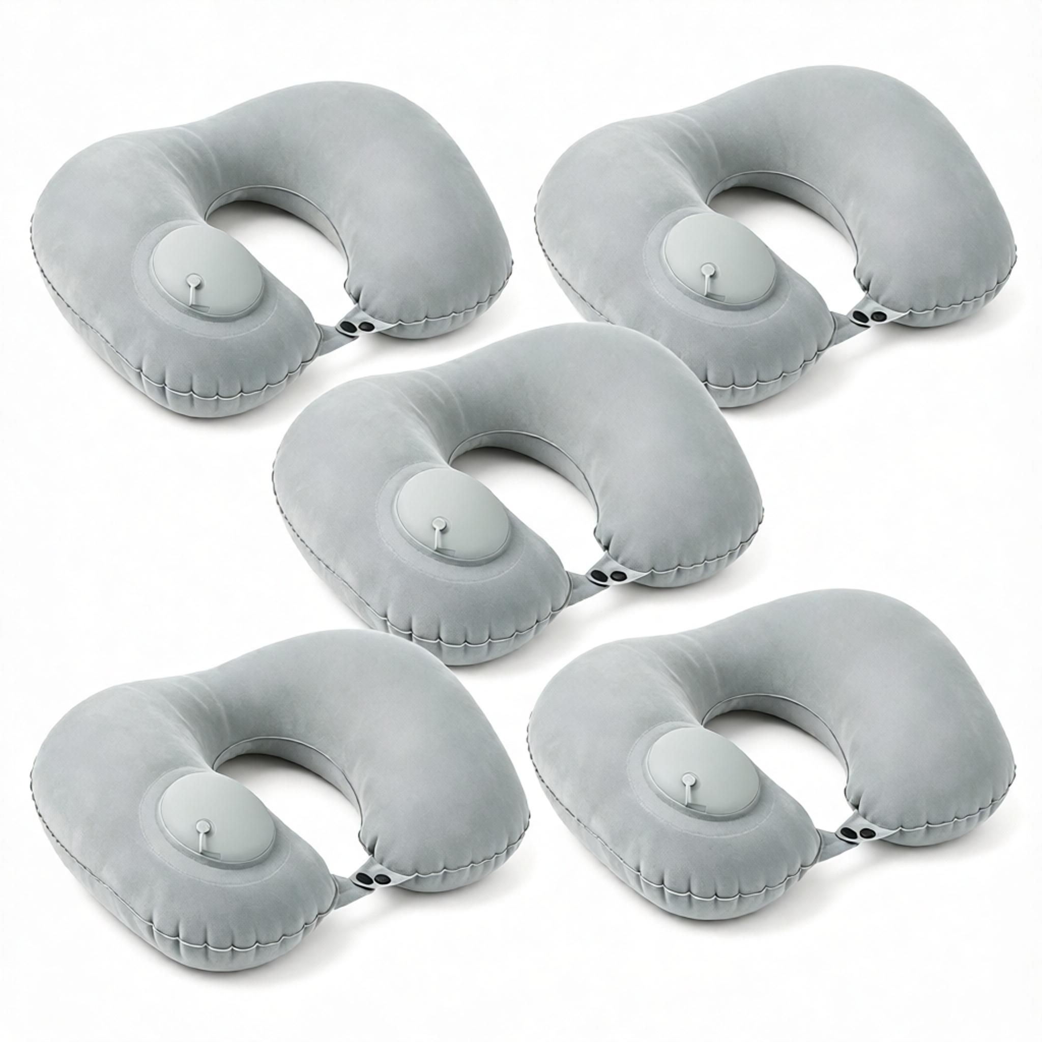5-Pack Inflatable Travel Neck Pillow - Quick Press Self-Inflating Soft Velvet Support for Travel Airplane Office - Portable Foldable - Peacock Blue