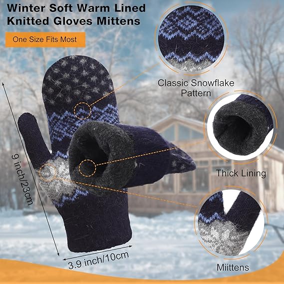 Pack of 3 pairs - Warm winter gloves for women - Extra thick - Knitted imitation - Suitable for cold winter weather (style D) — image 2