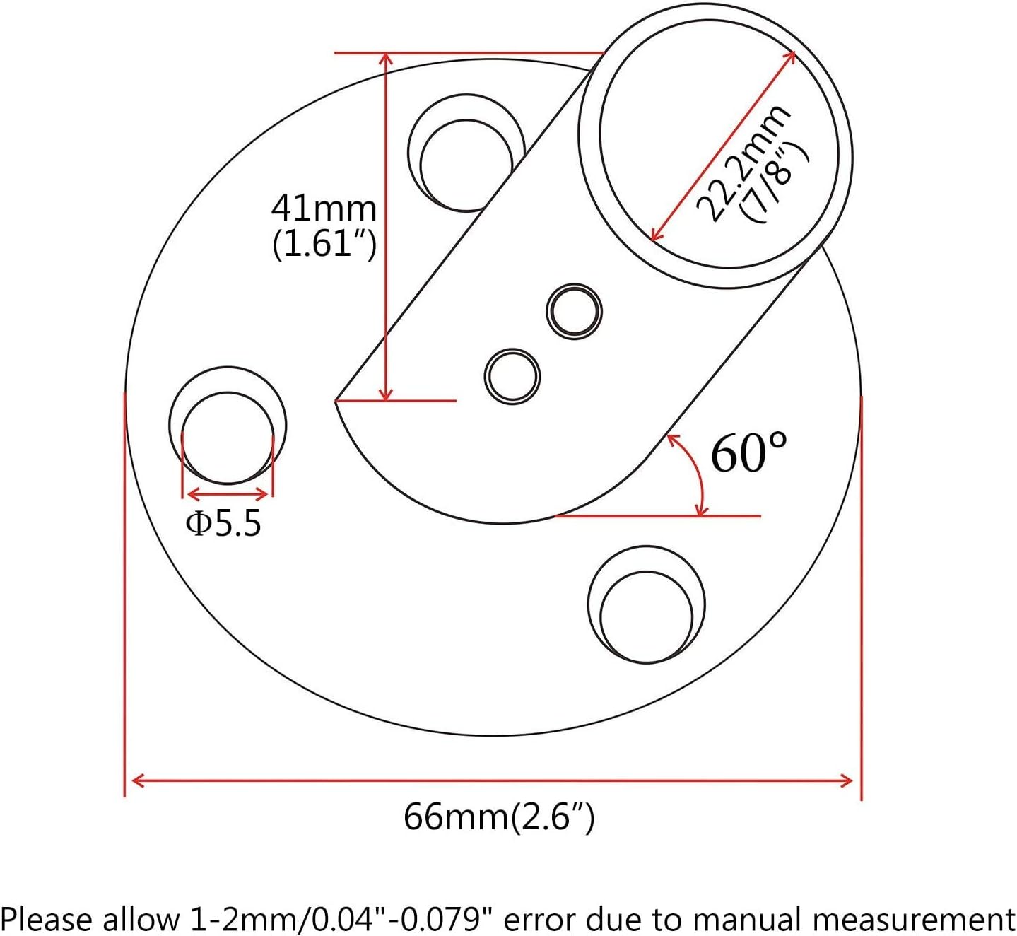 7/8'' 60 Degree Stainless Steel Boat Round Base Handrail Fittings — image 2