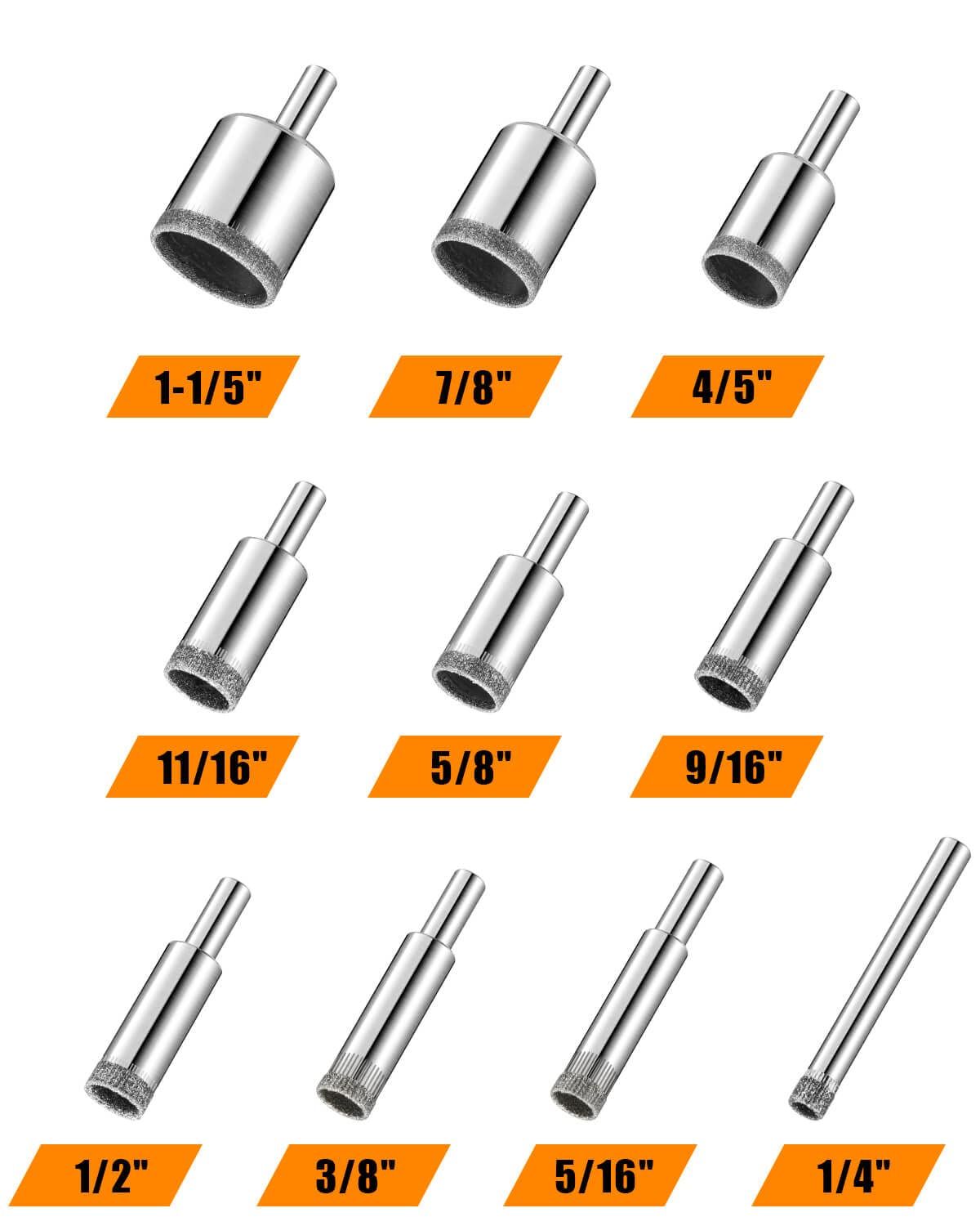 Diamond Drill Bits Set, 10 PCS Diamond Hole Saw Set, Glass Drill Bit for Ceramic Tile Porcelain Marble Granite Stone Bottles — image 3