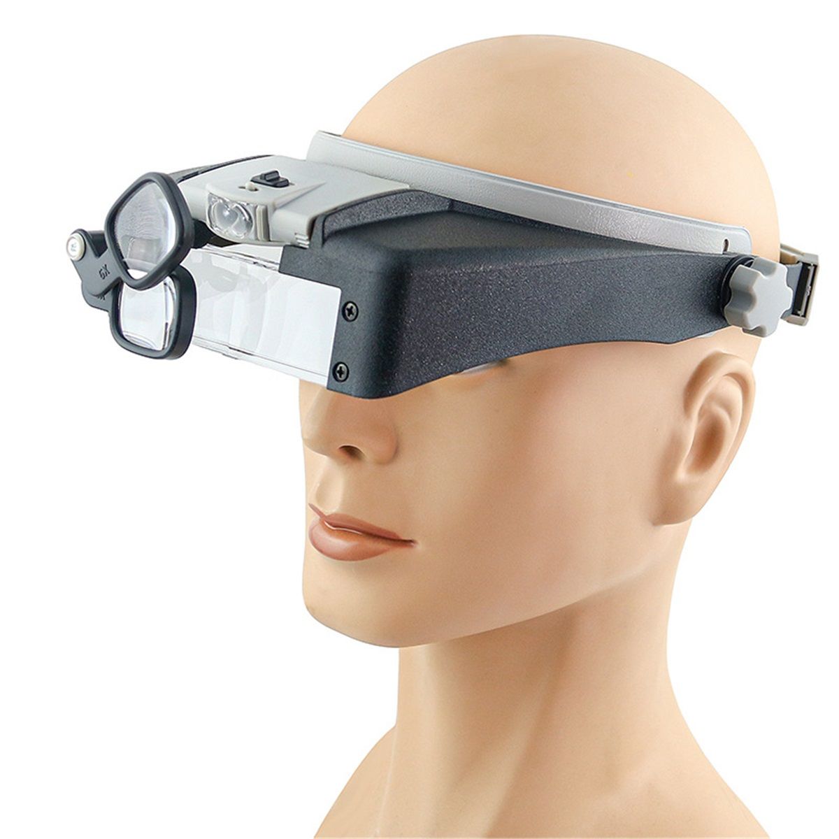 Illuminated Dual Lens Flip-In Head Magnifier, Tools for Repair & Precision Work, Adjustable Headlamp, Loupe Magnifying, Black — image 3