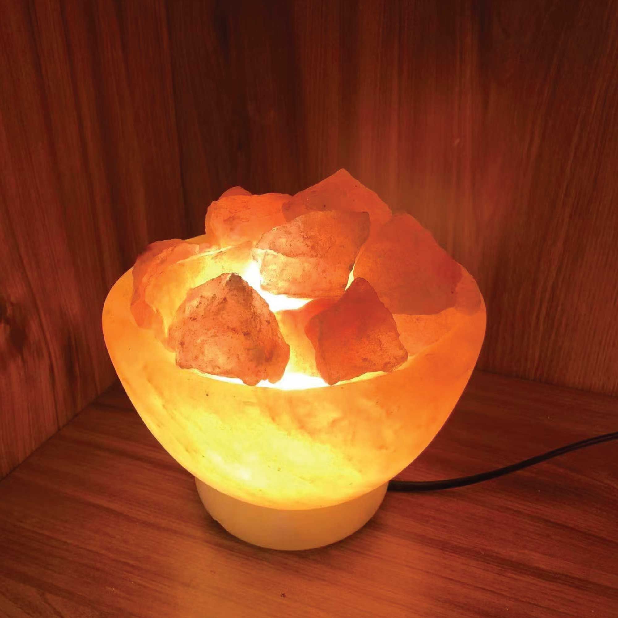 Orku Fire Bowl Himalayan Pink Salt Lamp - Hand Carved Rocks Night Light — image 2