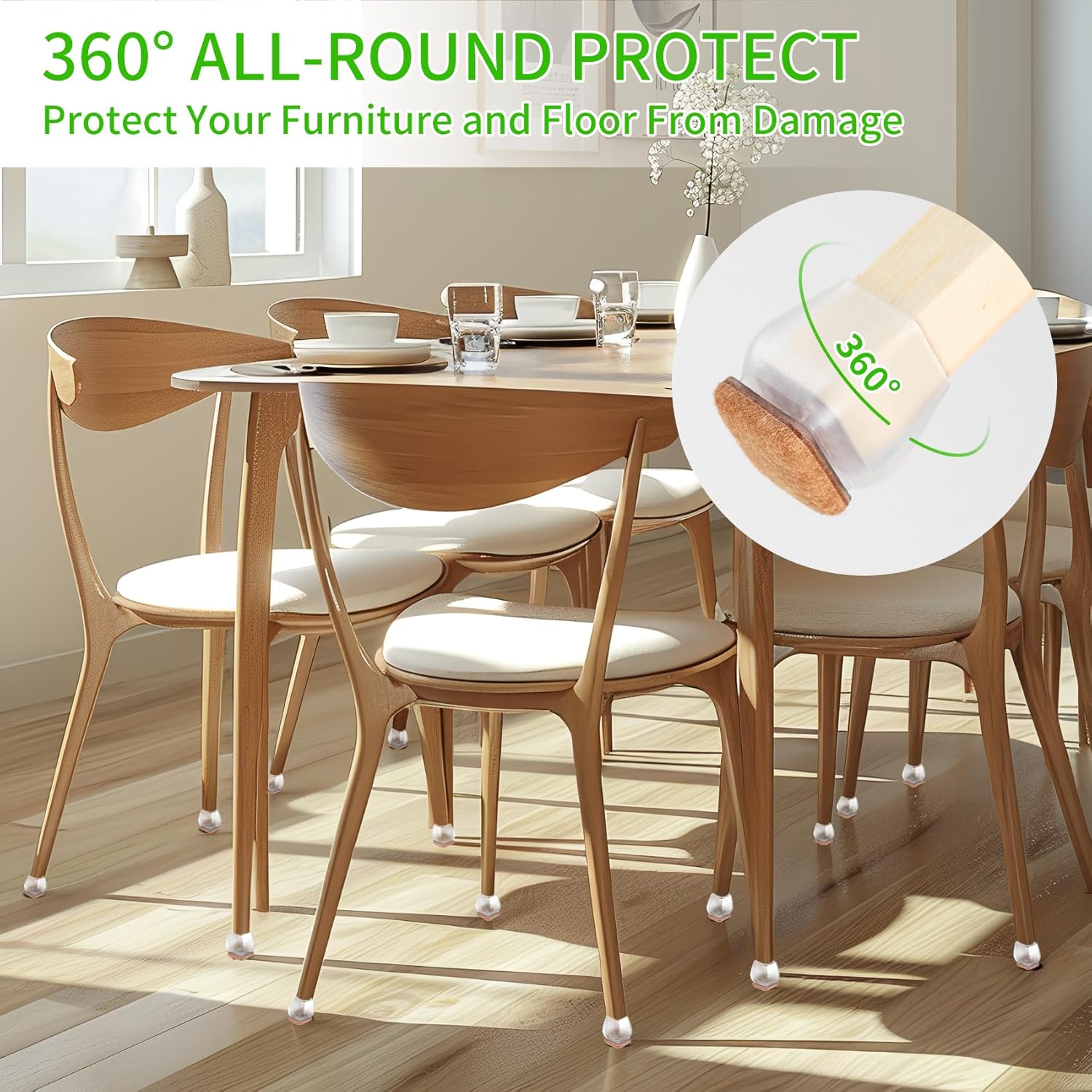Furniture Leg Caps 30-45mm Transparent Non-Slip Felt Pads Floor Protectors Chair Table Feet Covers Set of 16 โ image 2