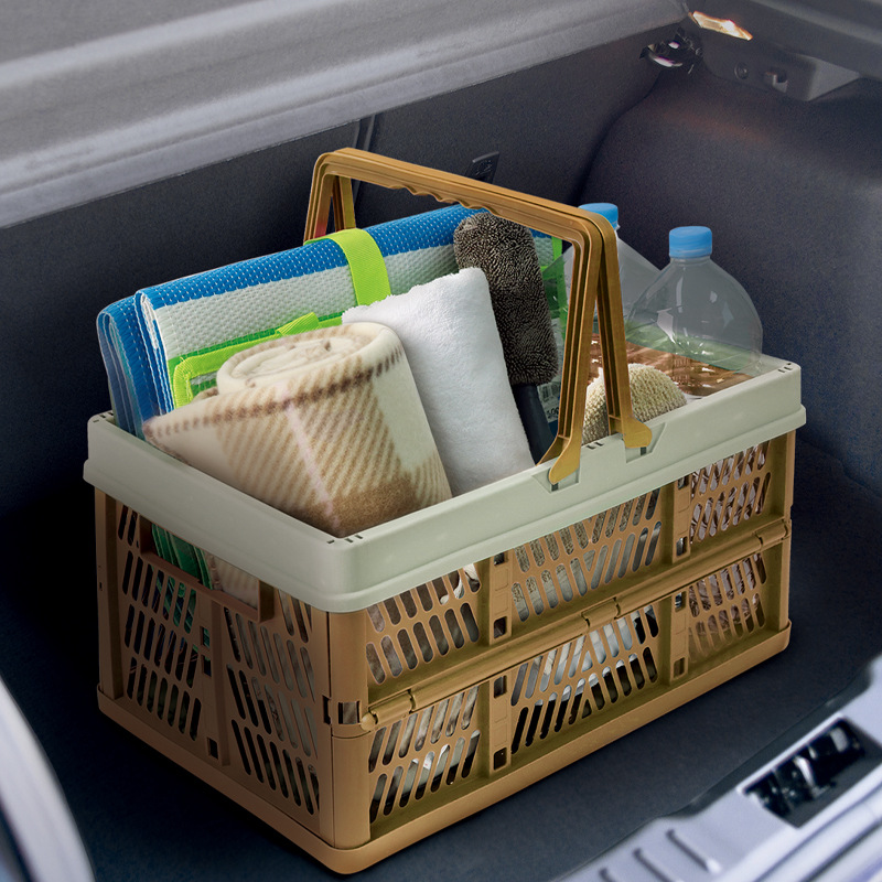 Large Collapsible Storage Basket with Handles - Portable Folding Crate for Shopping, Picnics & Car Trunk(Brown ) — image 3