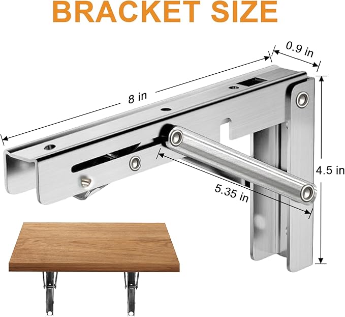 Heavy-Duty Foldable Wall Shelf Brackets – 2-Pack 304 Stainless Steel Triangular Supports with One-Click Release, 550 lb Capacity Each, for Kitchen, Garage, RV — image 2