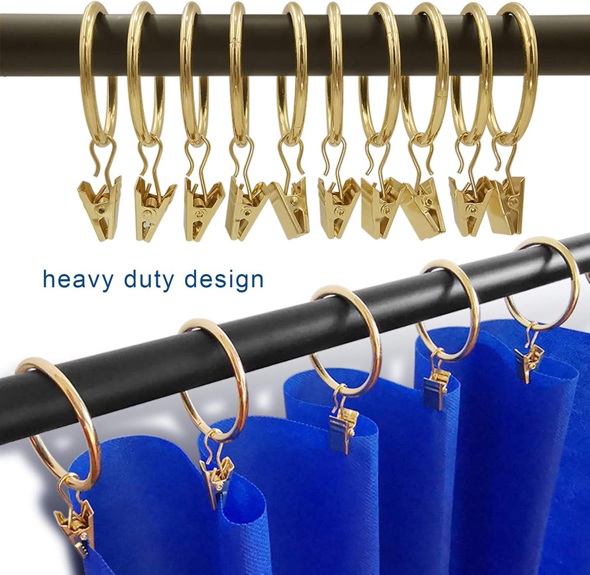 Metal Curtain Hooks with Clamps and Rings - 40 Pieces - Drapery Clip Hooks - Metal Curtain Rings - Decorative Curtain Rod Clips - Hooks - Shower Curtain — image 3