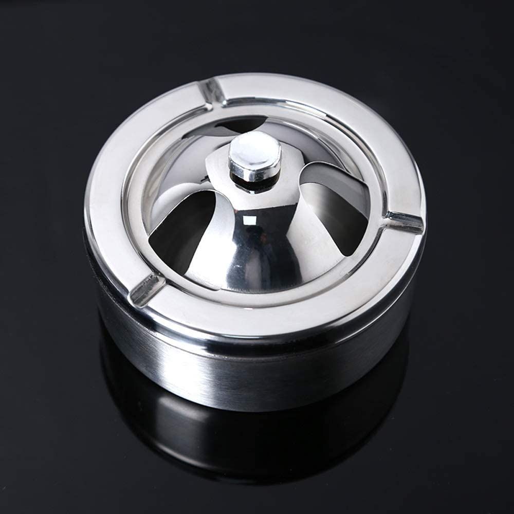 Ashtray Ash Tray 1pc Stainless Steel Ashtray with lid Spinning Lid Windproof Smoking Ash Holder for Smokers Indoor Office Decor โ image 3