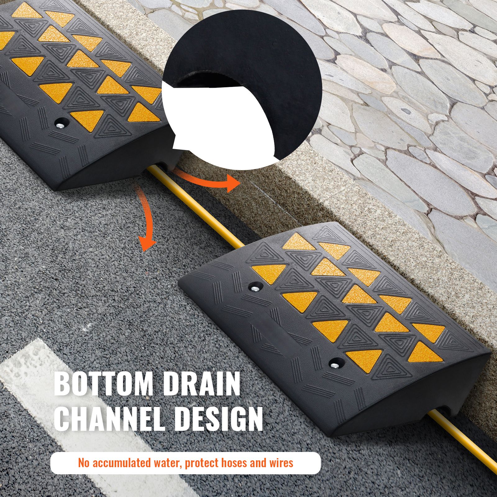 Rubber Curb Ramp 2 Pack, 15.2 cm Rise Height Heavy-Duty 15 tons Load Capacity Threshold Ramps, Driveway Ramps with Stable Grid Structure for Cars, Wheelchairs — image 5