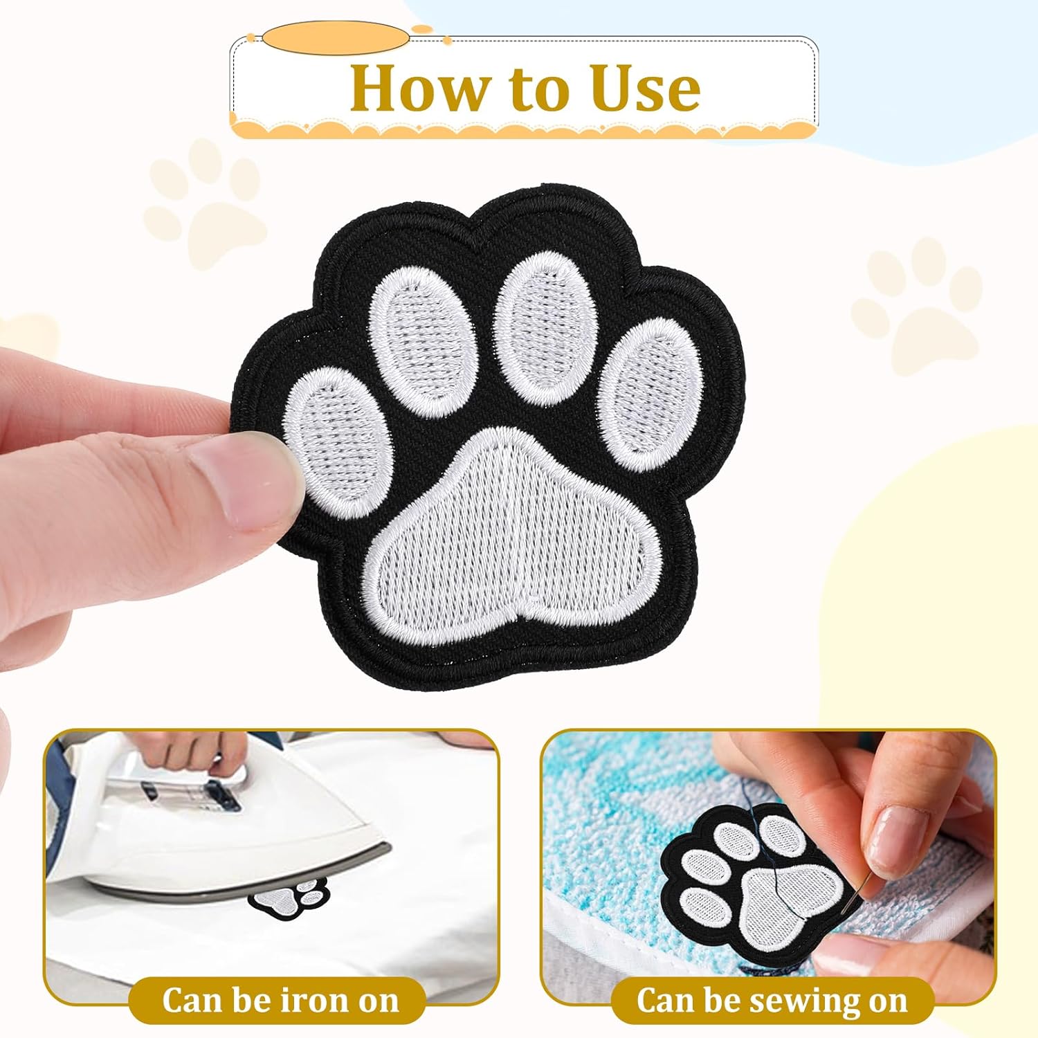 12 Pcs Cute Paw Print Iron on Patches, Self Adhesion Paw Print Applique Sewing Chenille Patches Embroidery Applique Patches Badge for Clothes Jeans Backpacks — image 4